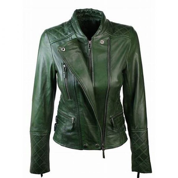 Dark Green Vintage Biker Women’s Leather Jacket